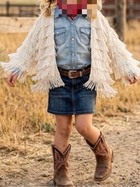 Bailey’s Blossoms Kids Cream Fringe Jacket - Stylish Layering Piece Sz 12-18M
